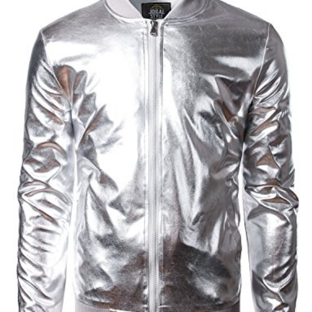 Jogal Men's Metallic Nightclub Zip Bomber Jacket Size M/L